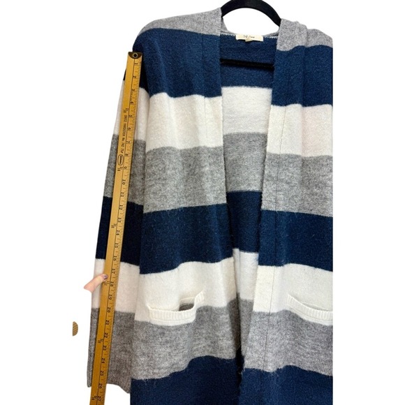 Peyton Primrose Blue White Gray Open Front Hoodie Sweater Cardigan Knit Size L - Picture 7 of 8